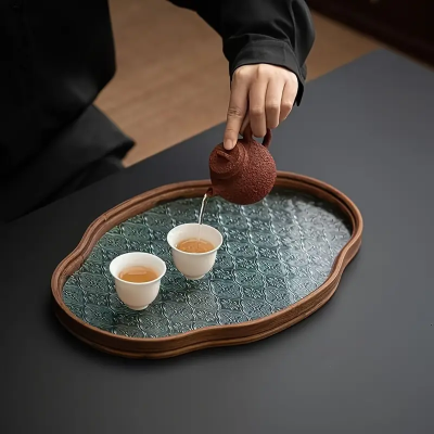 빈티지 베고니아 유리 원목 트레이