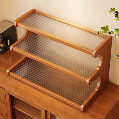 엔틱 우드 디스플레이 유리 선반